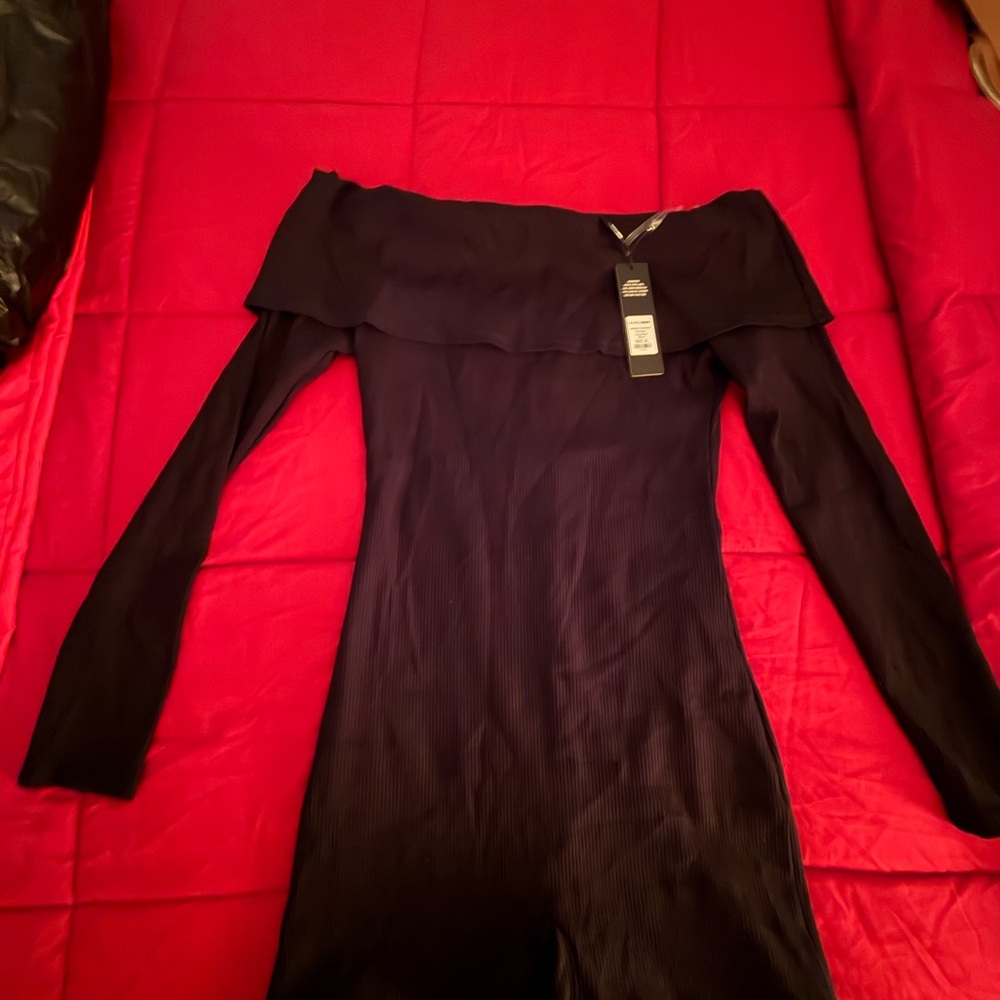 Fashion Nova Black Off-Shoulder Long Sleeve Bodycon Dress